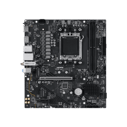 MSI PRO A620AM-G EVO WIFI | Processor family AMD | Processor socket AM5 | DDR5 | Number of SATA connectors 4 | Supported hard disk drive interfaces SATA, M.2