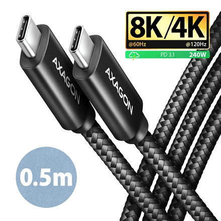 USB-C – USB-C kaabel Axagon NewGEN+, 0,5 m, USB4 Gen 3×2, 240 W