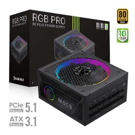 Gamemax RGB PRO 850G toiteplokk 850 W, 80 PLUS Gold, RGB-valgustus