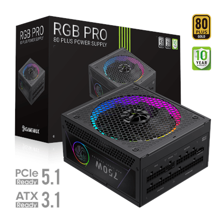 Gamemax RGB PRO 750G toiteplokk 750 W, 80 PLUS Gold, RGB-valgustus